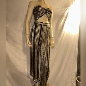 Gold exposed midriff romper with side leg slit